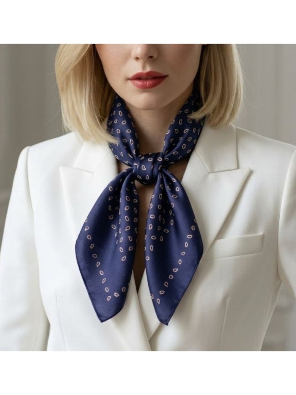 ❤️NEW Silky Square Scarf Soft Blue Teardrop Paisley Foulard hounds tooth Hijab